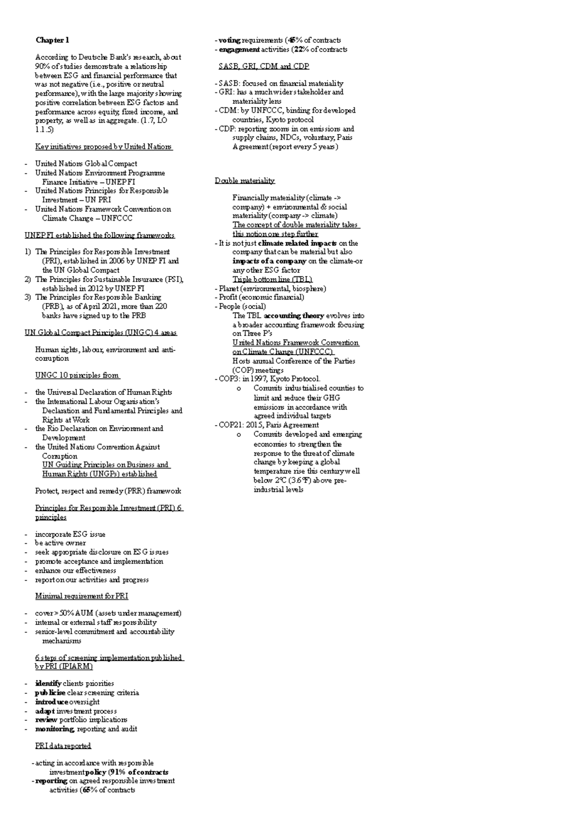 CFA ESG Notes - Comprehensive Cheatsheet and Chapter Highlights - Studocu