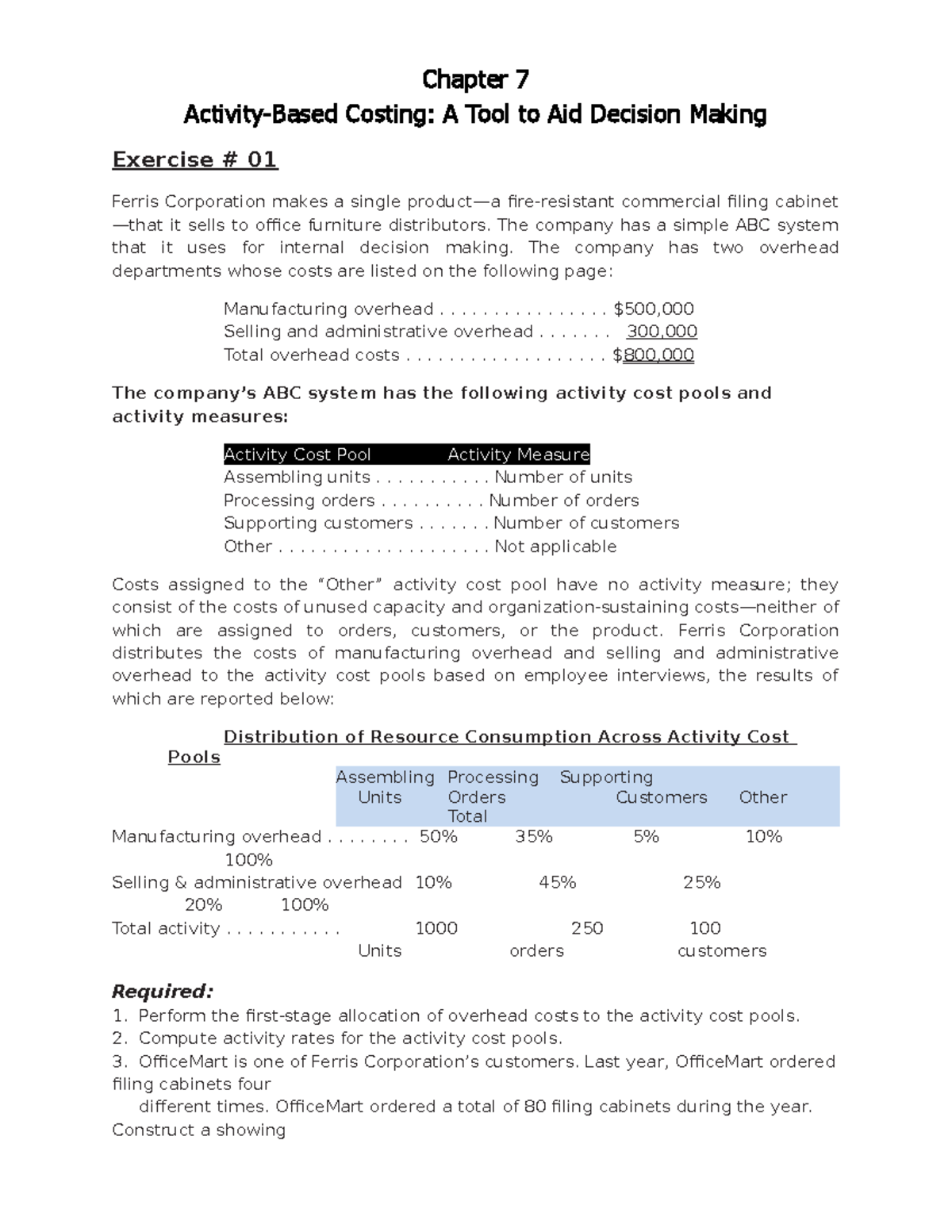 Ch#7 activity based costing practice exercises - Chapter 7 Activity ...