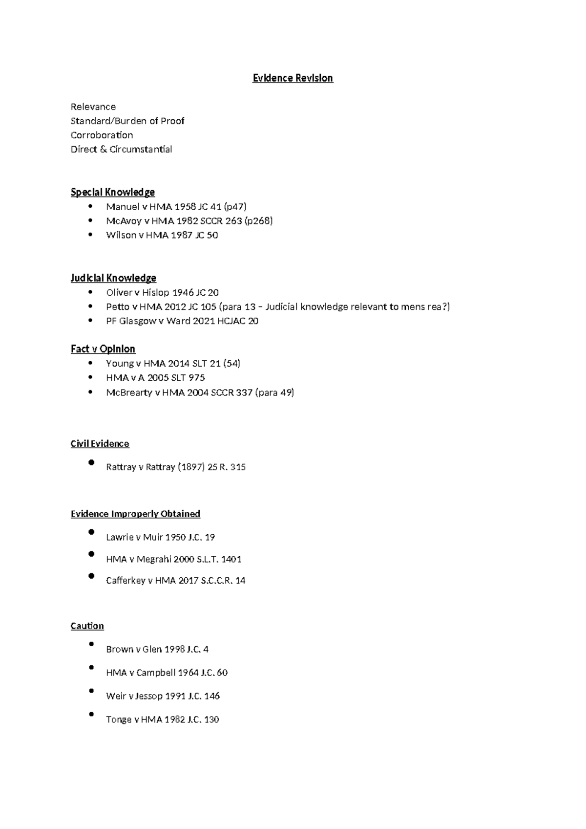 Evidence Law Revision Notes for Examinations - Studocu