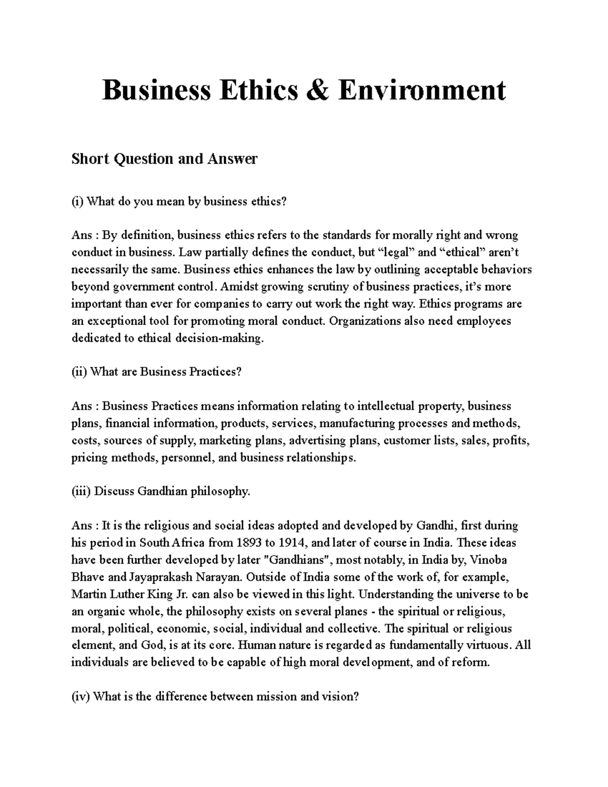 Business Ethics & Environment