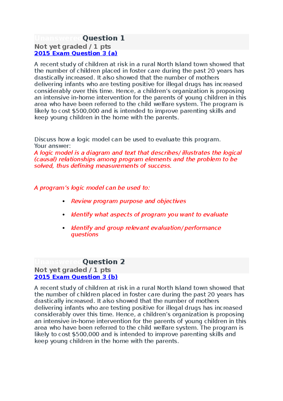 Week 7 Quiz Practice Questions - Program Logic Models & Evaluations ...