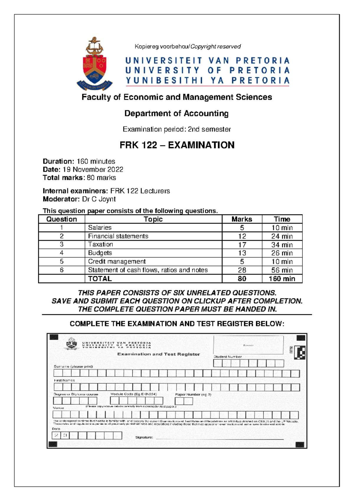 FRK 122 Nov 2022 Exam Question Paper - Kopiereg voorbehou/Copyright ...