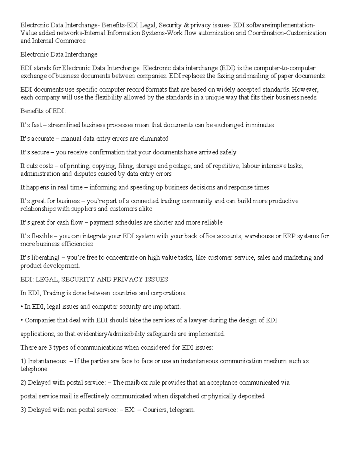 E-commerce Unit 2 Notes: EDI Legal, Security & Workflow Automation ...