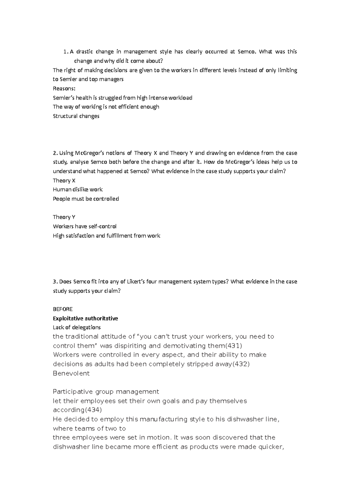 Semco Management Style Shift: Analysis & Insights on Theory X/Y - Studocu