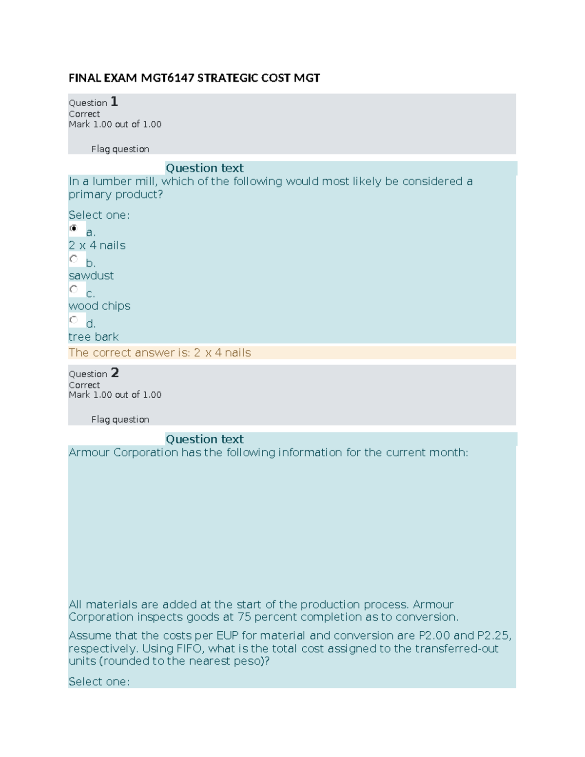 Final Exam Review MGT6147: Strategic Cost Management Insights - Studocu