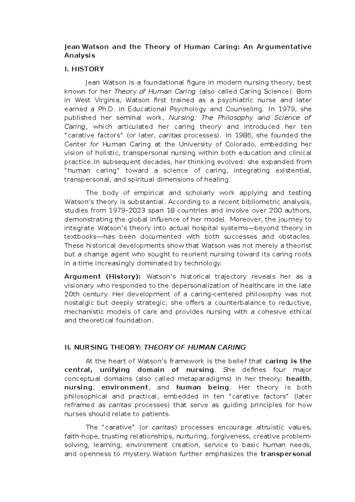 NUR 301: Jean Watson's Theory of Human Caring - An In-Depth Analysis ...