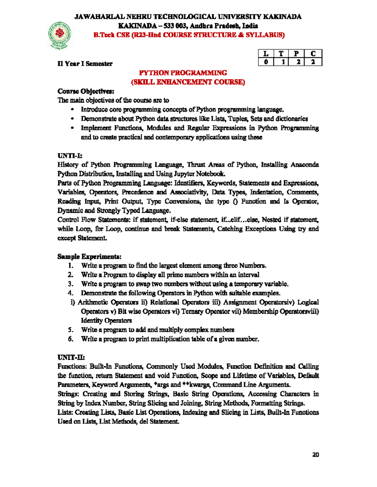 Python Programming (Skill Enhancement Course) - B.Tech CSE 2nd Year ...