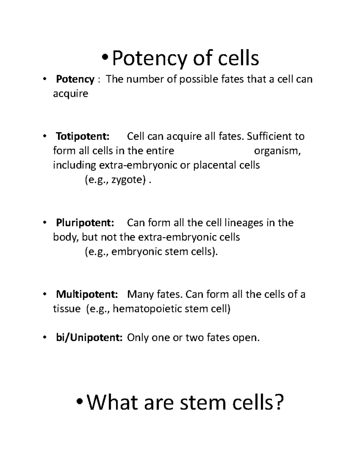 Potency and Types of Stem Cells: Key Insights and Applications - Studocu