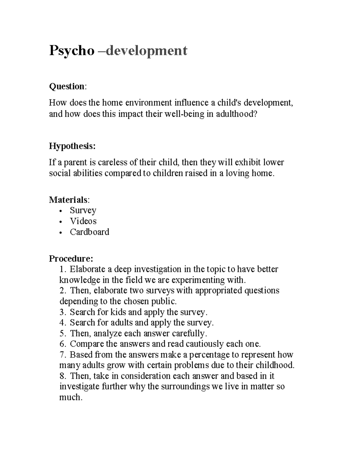 Psycho 101: Home Environment's Impact on Emotional Development - Studocu