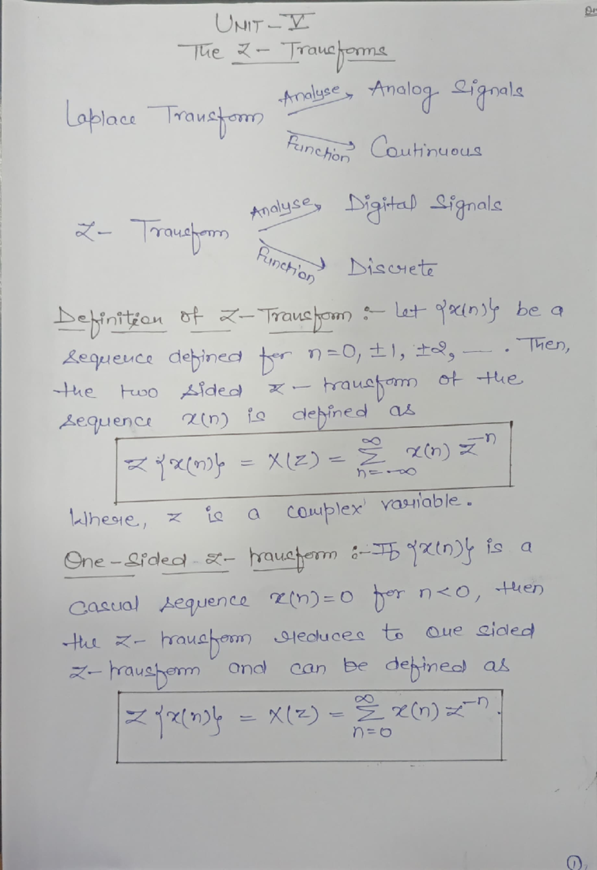 Unit5 Z Transform Notes - On The Transforms Laplace Transform Analyse ...