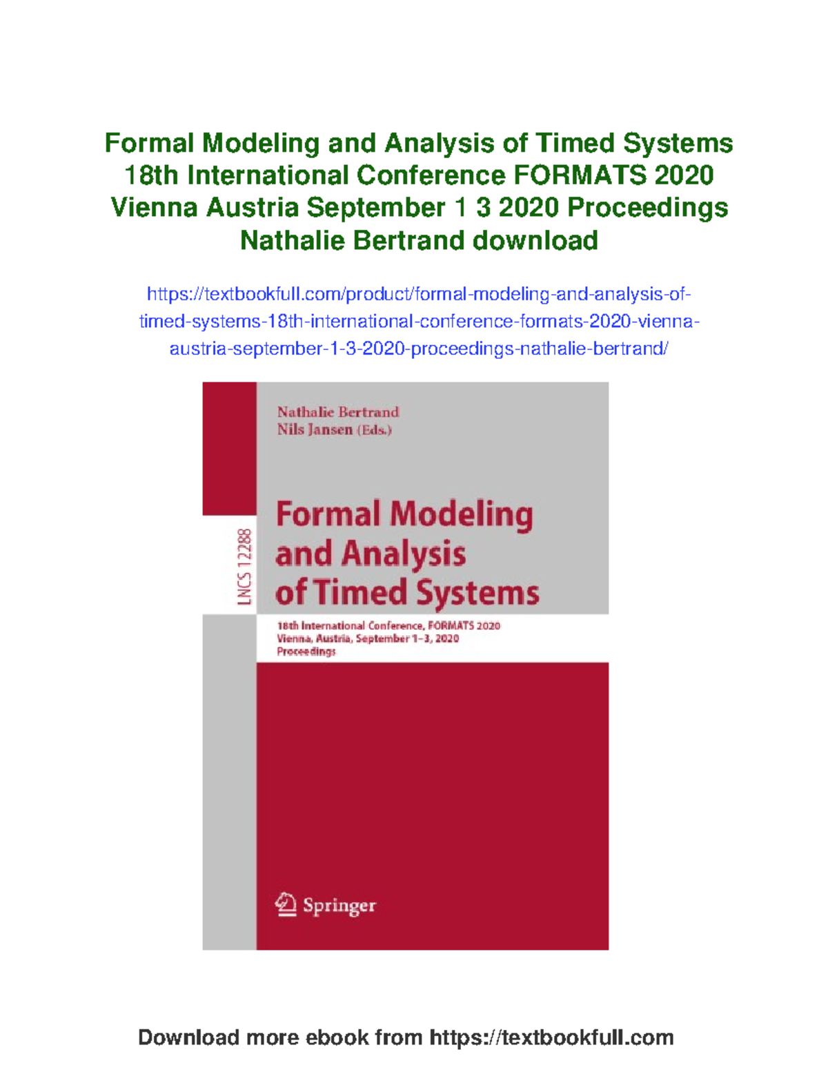 Formal Modeling and Analysis of Timed Systems: FORMATS 2020 Proceedings ...