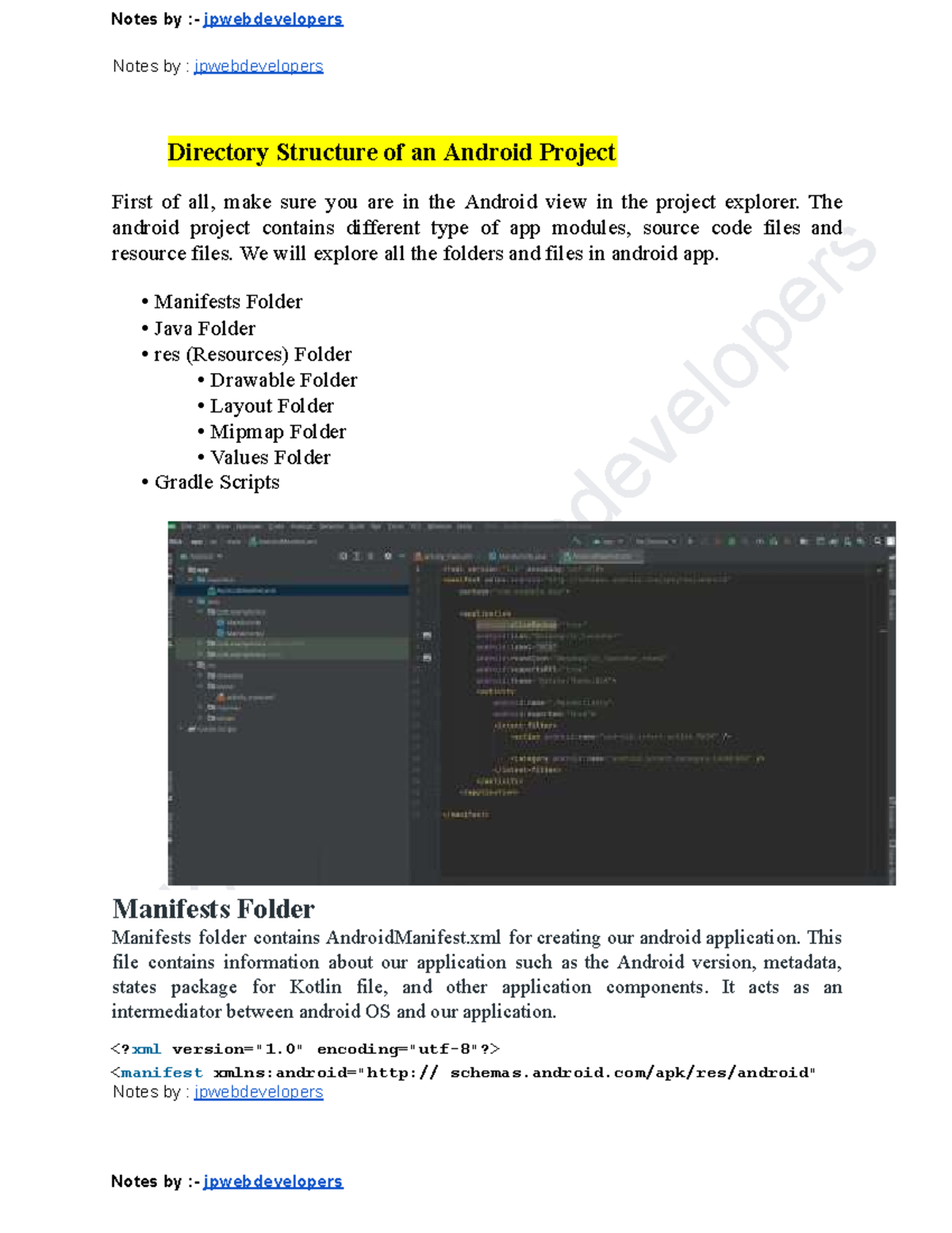 Directory Structure of an Android Project: jpwebdevelopers Guide - Studocu