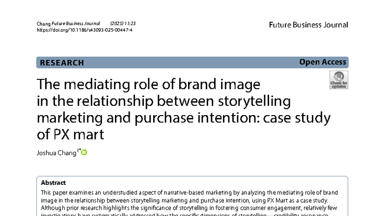 The Mediating Role of Brand Image in Storytelling Marketing: A PX Mart ...
