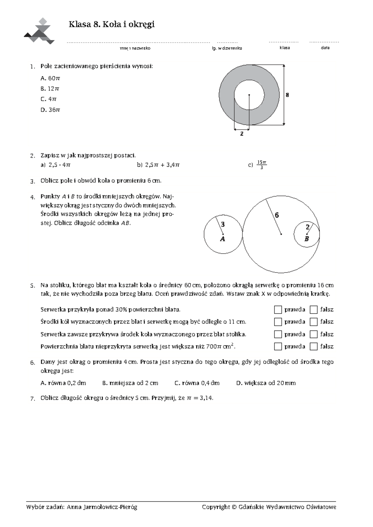 Sprawdzian Z Długość Okręgu Pole Koła Chomikuj www.studocu.com
