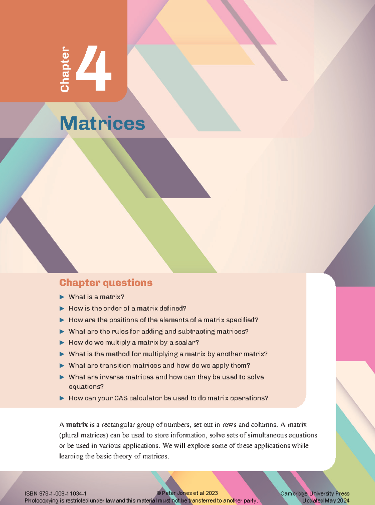 Chapter 4 Matrices: Key Concepts and Exercises for Understanding - Studocu