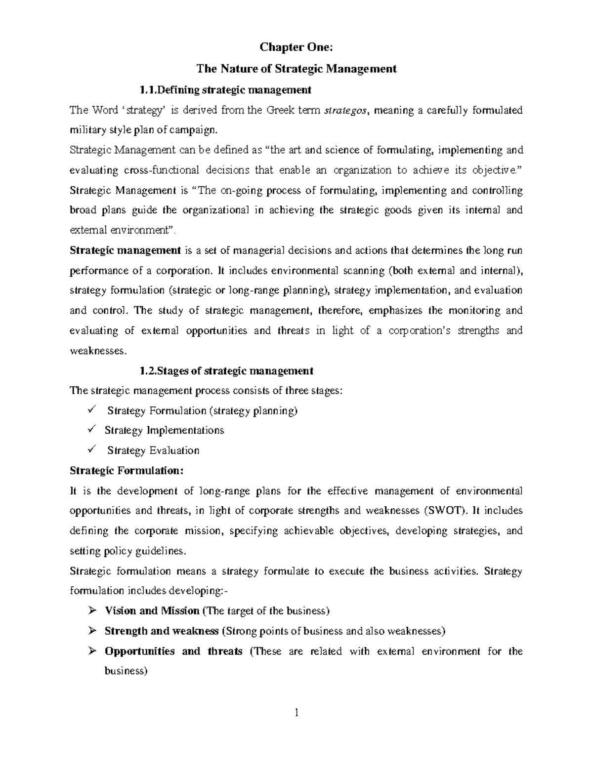Lecture Notes 971368117: Chapter 1 - Nature of Strategic Management ...