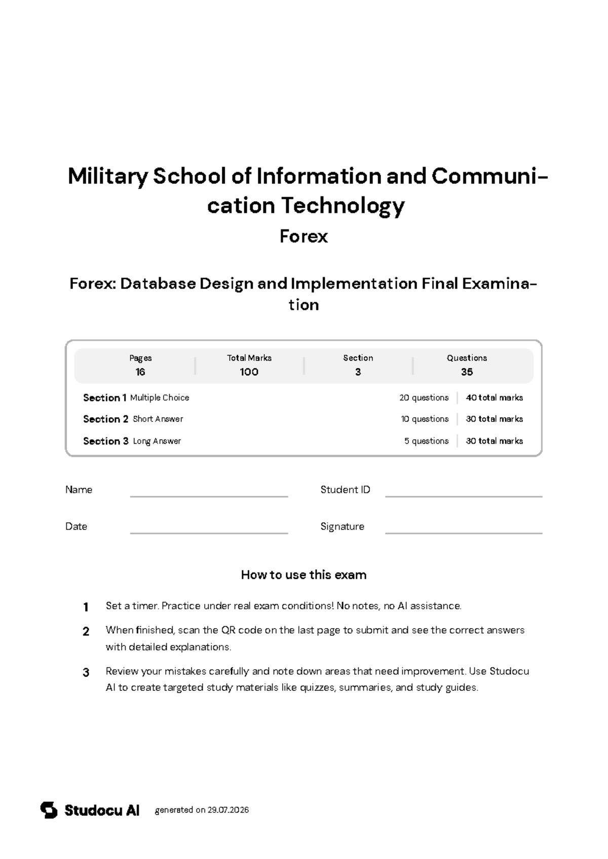 Forex: Database Design and Implementation Final Exam - Studocu
