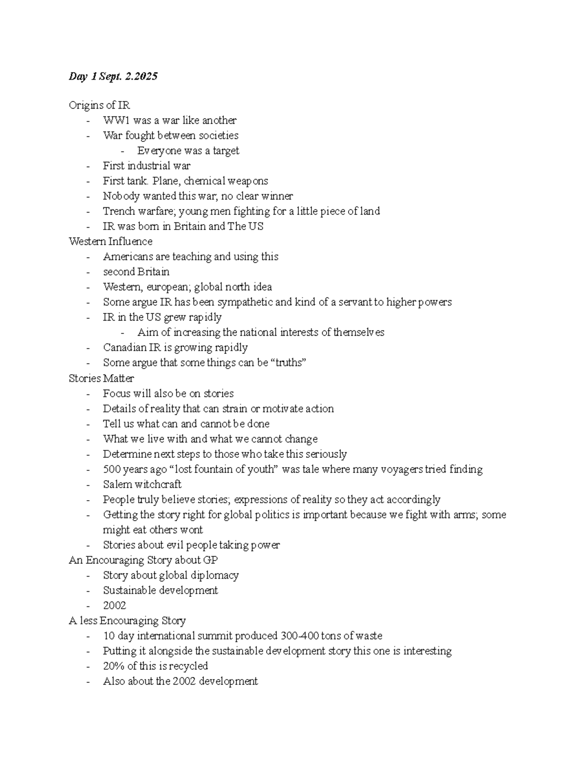 Polsci 2I03 Lecture Notes: Origins and Theories of Global Politics ...