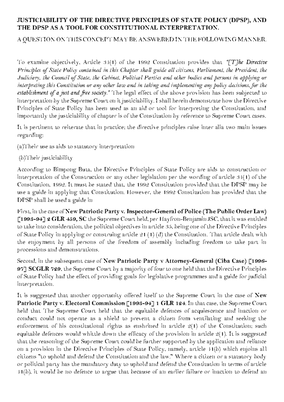 Justiciability of Directive Principles of State Policy (DPSP ...