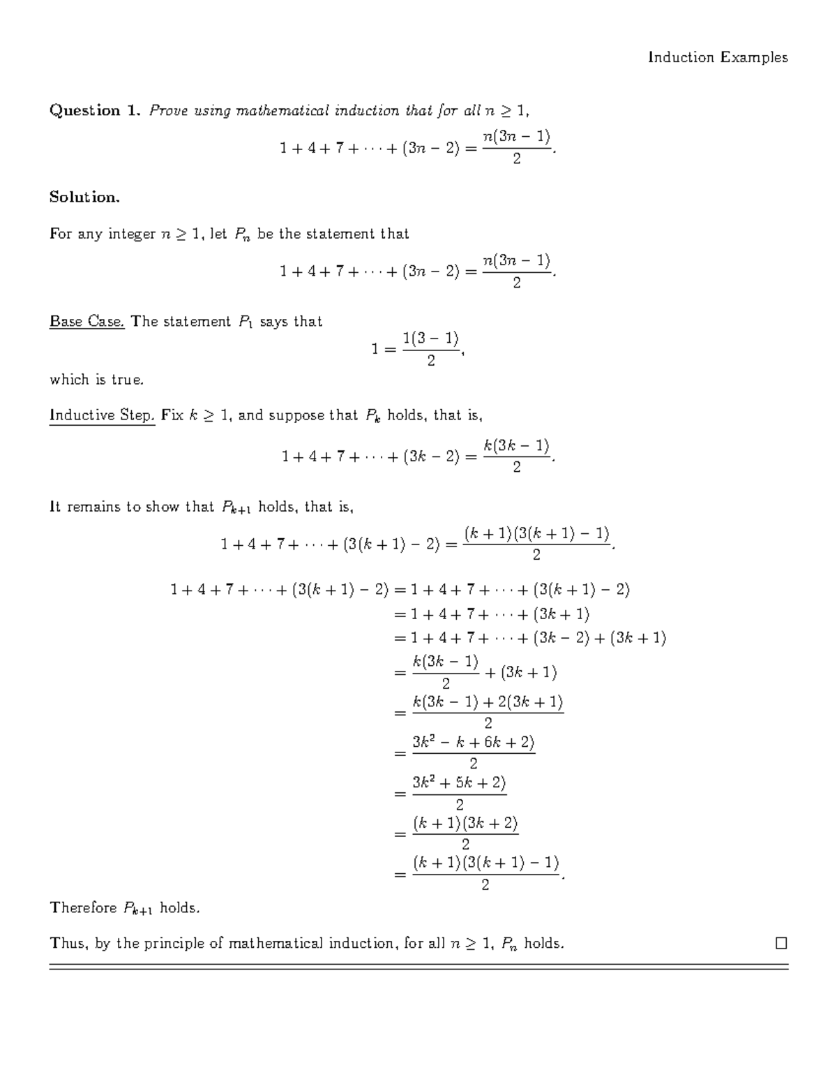 Induction Examples Solutions for Math 101: Proof Techniques - Studocu