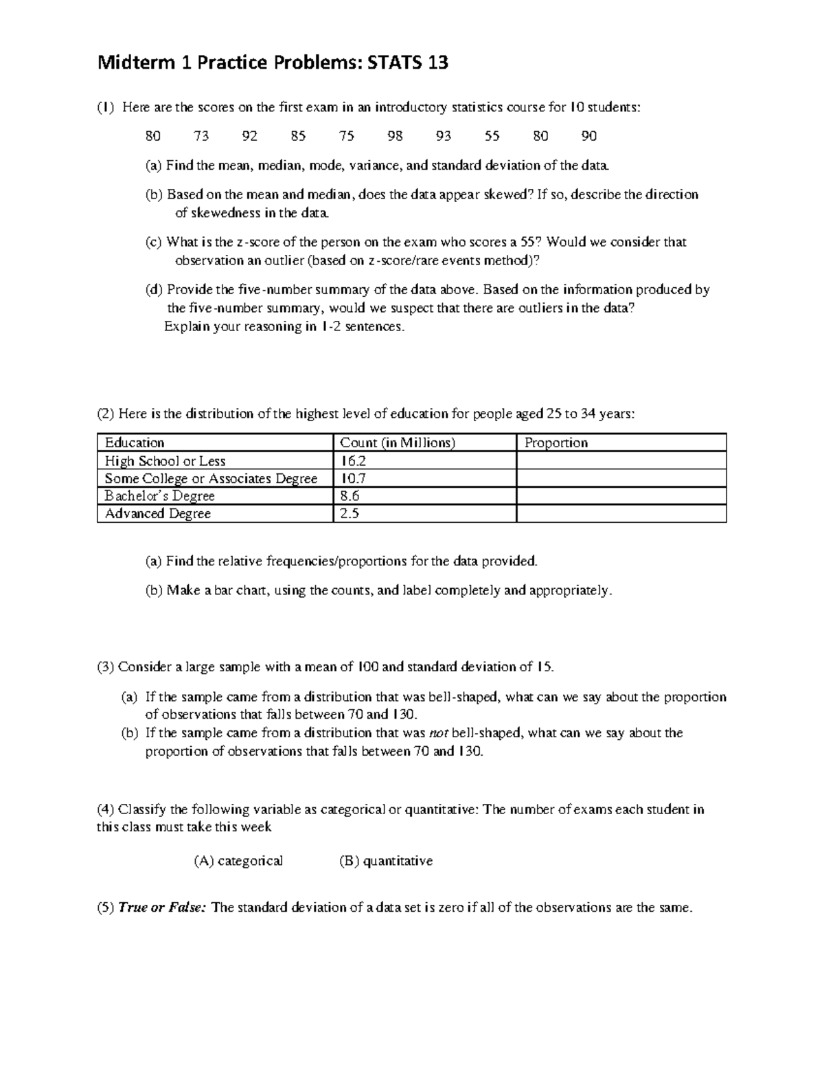 Midterm 1 Sample S25 - practice exam/answers - (1) Here are the scores ...