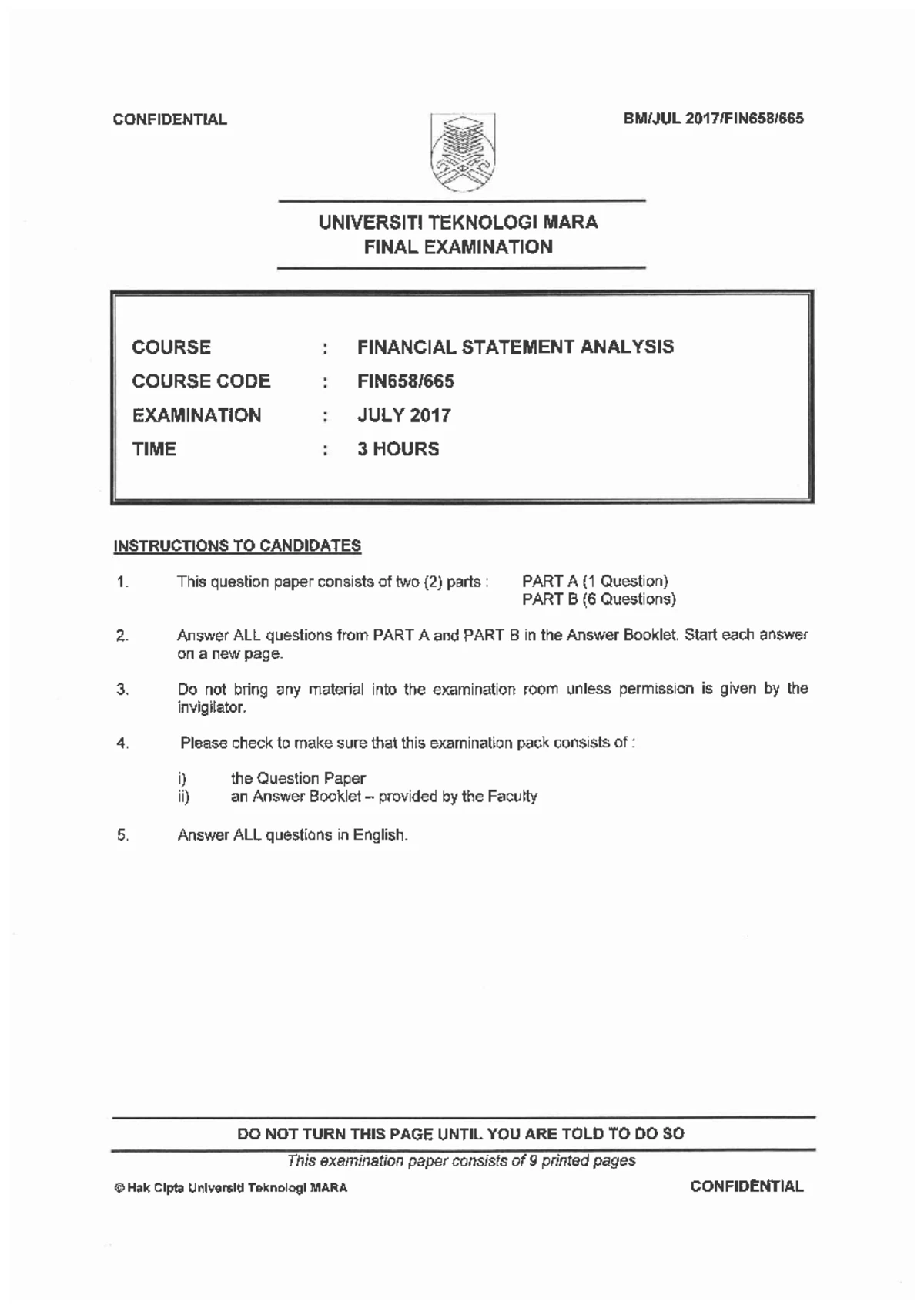 FIN658 JAN 2024 - Financial Statement Analysis Final Exam Questions ...