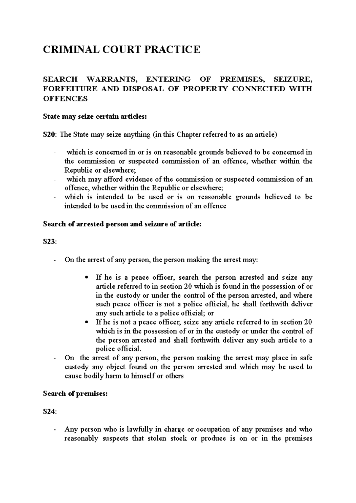 CRIM 101: Criminal Court Practice - Search Warrants & Seizure ...
