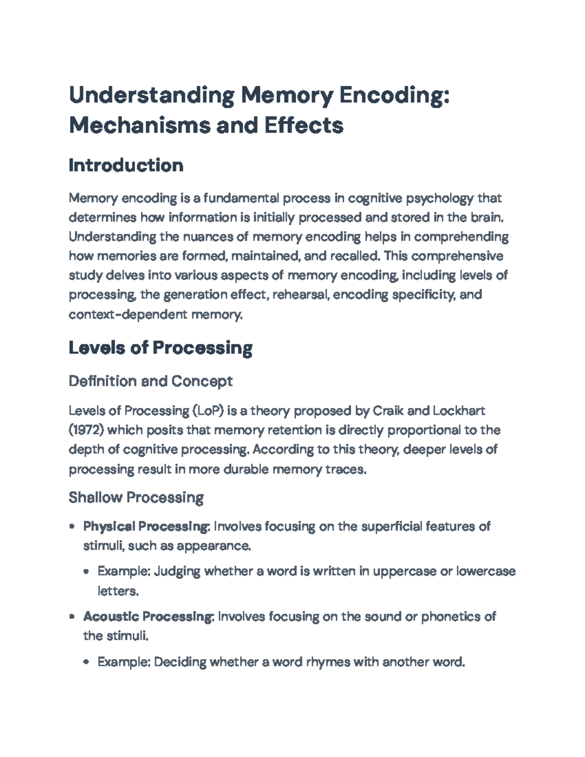 Understanding Memory Encoding: Cognitive Mechanisms and Effects ...