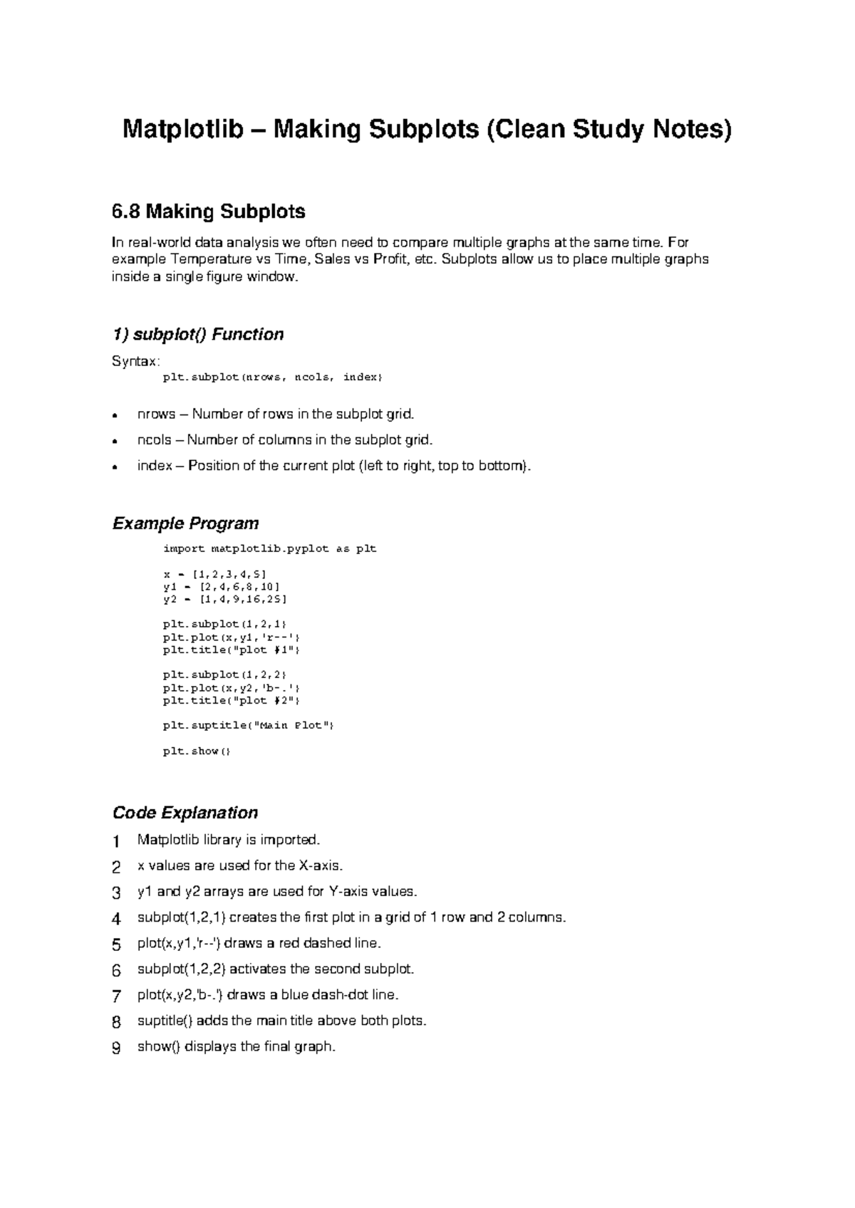 Matplotlib 6.8: Subplots Study Notes for Data Analysis - Studocu