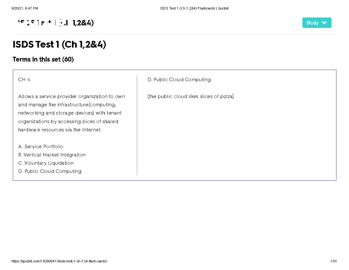 ISDS Test 1 (Ch 1, 2 & 4) Flashcards Review for Quizlet - Studocu