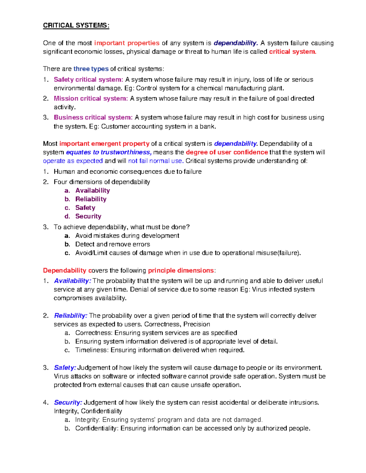 SE Critical Systems: Understanding Dependability and Safety Factors ...