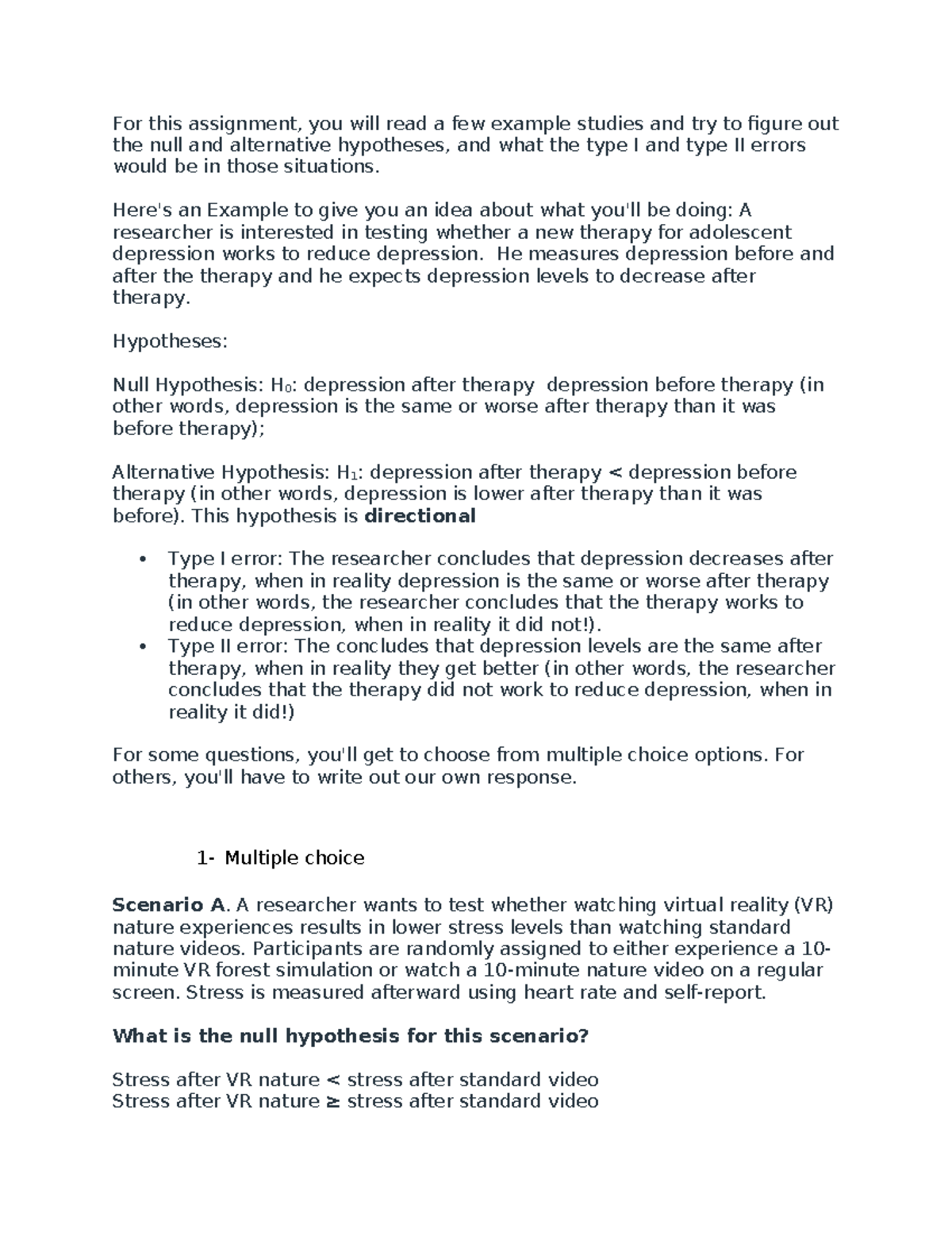 Ind HW 9: Analyzing Hypotheses and Errors in Research Studies - Studocu
