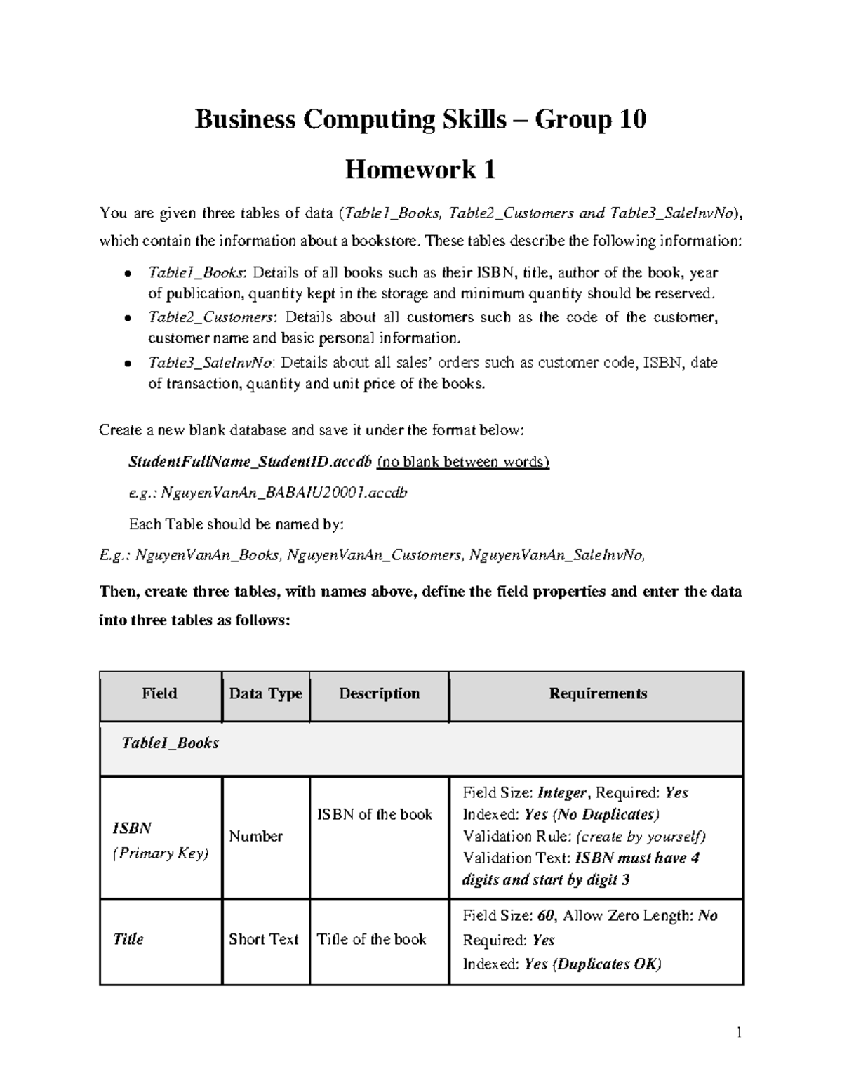 Business Computing Skills CC2 Homework 1: Database Creation Guide - Studocu