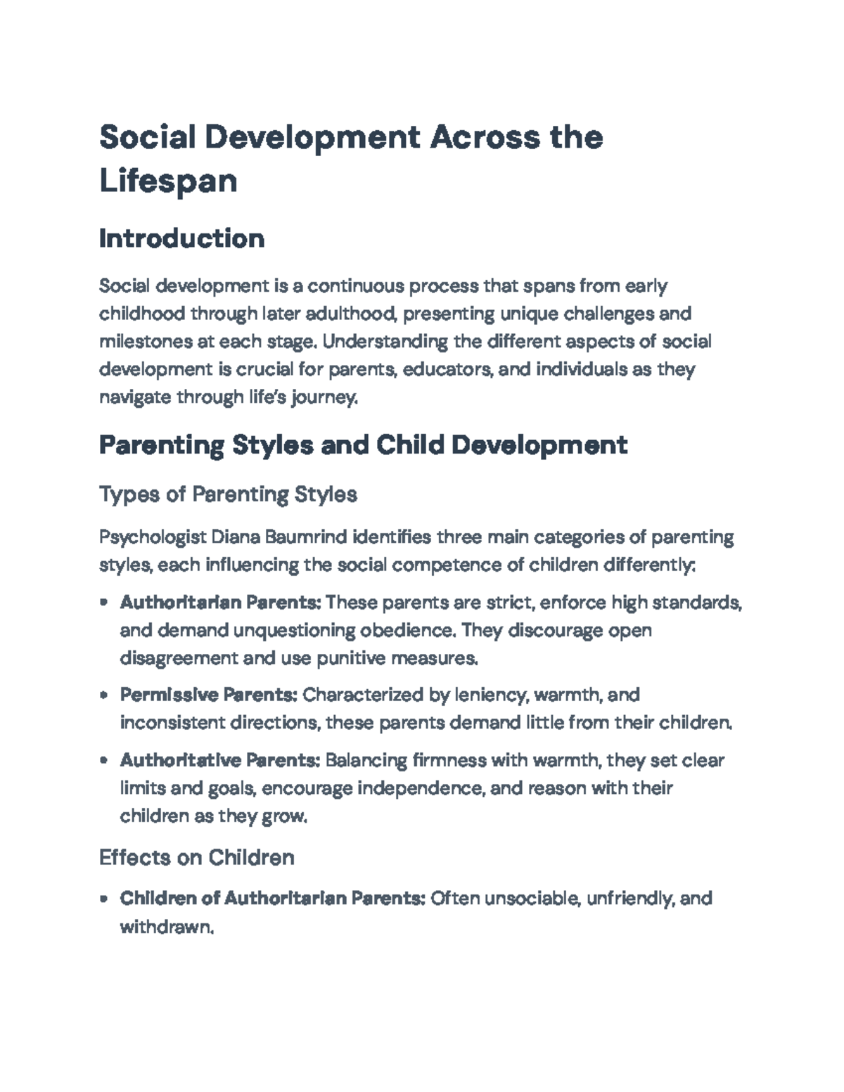 Social Development Throughout the Lifespan - Insights and Implications ...