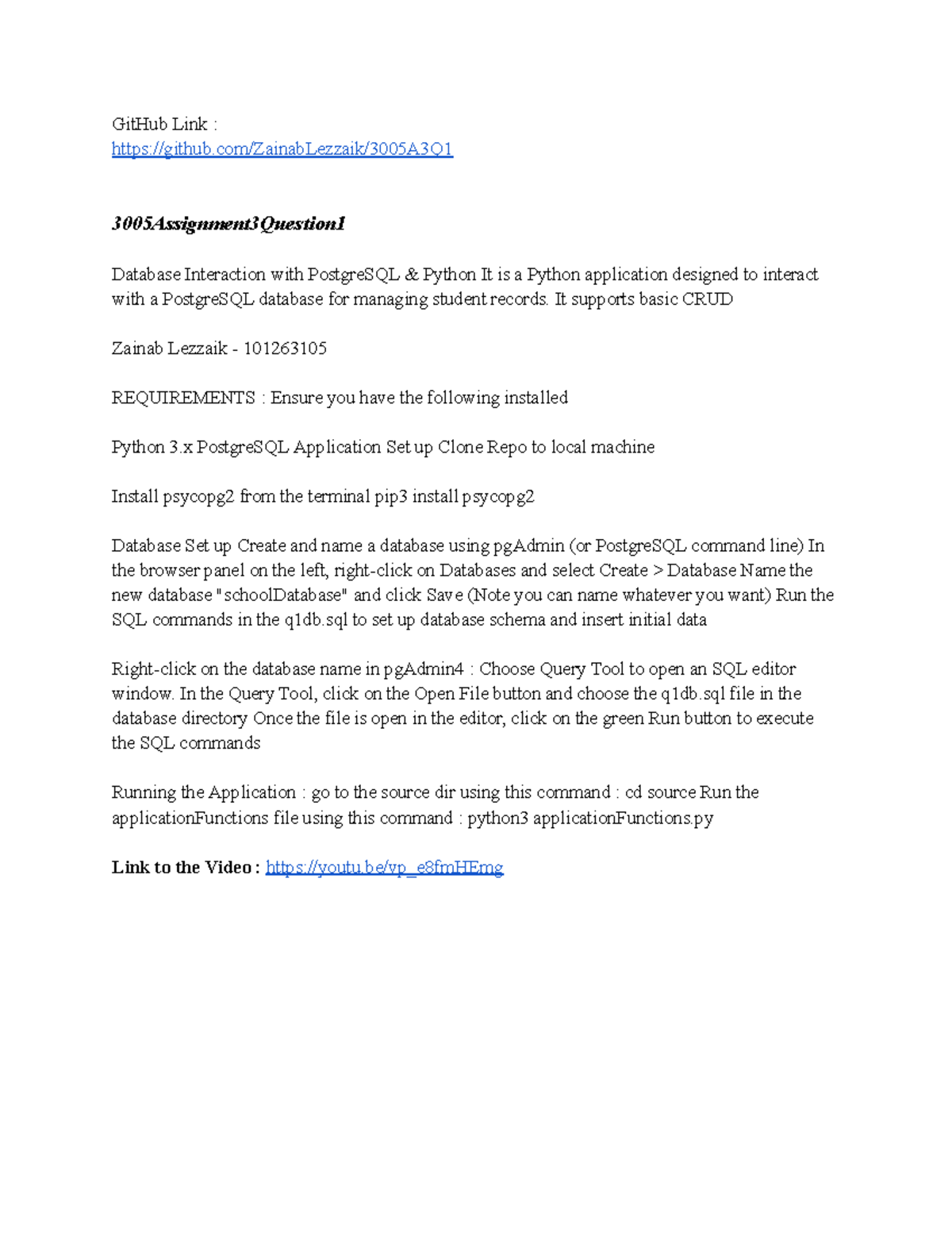 3005 A3Q1 - Database Interaction with PostgreSQL & Python Notes - Studocu