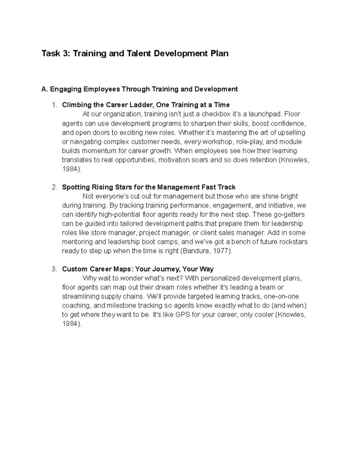 Task 3: Training & Talent Development Plan - Engaging Employees Through ...