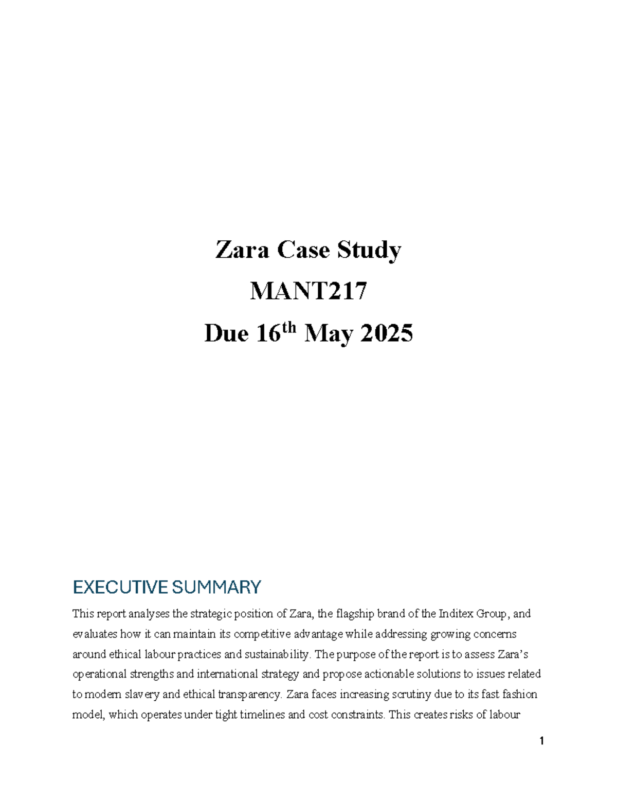 Zara Case Study MANT217: Strategic Analysis & Ethical Challenges - Studocu