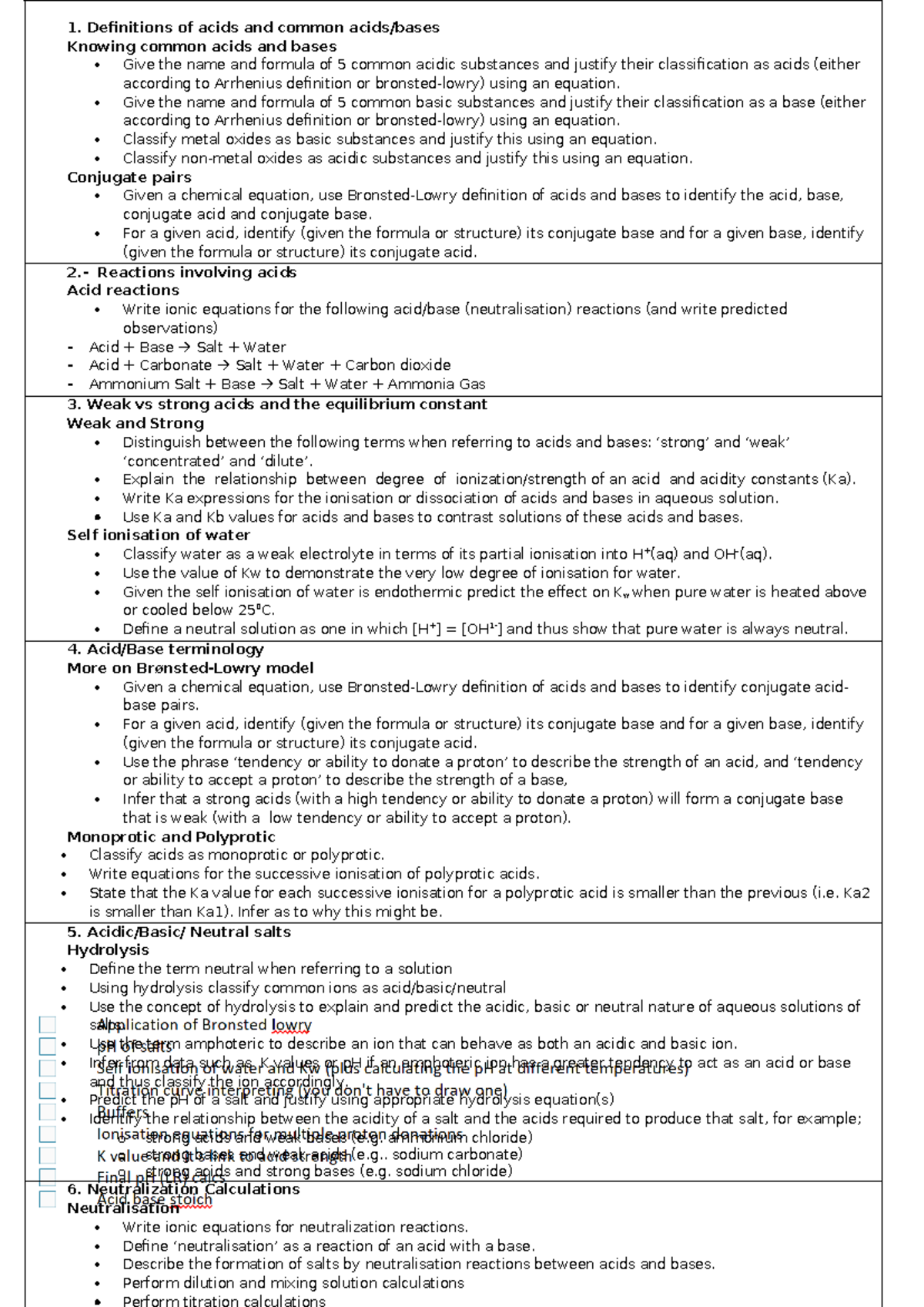Acid-Base Learning Intentions: Definitions, Reactions, and ...