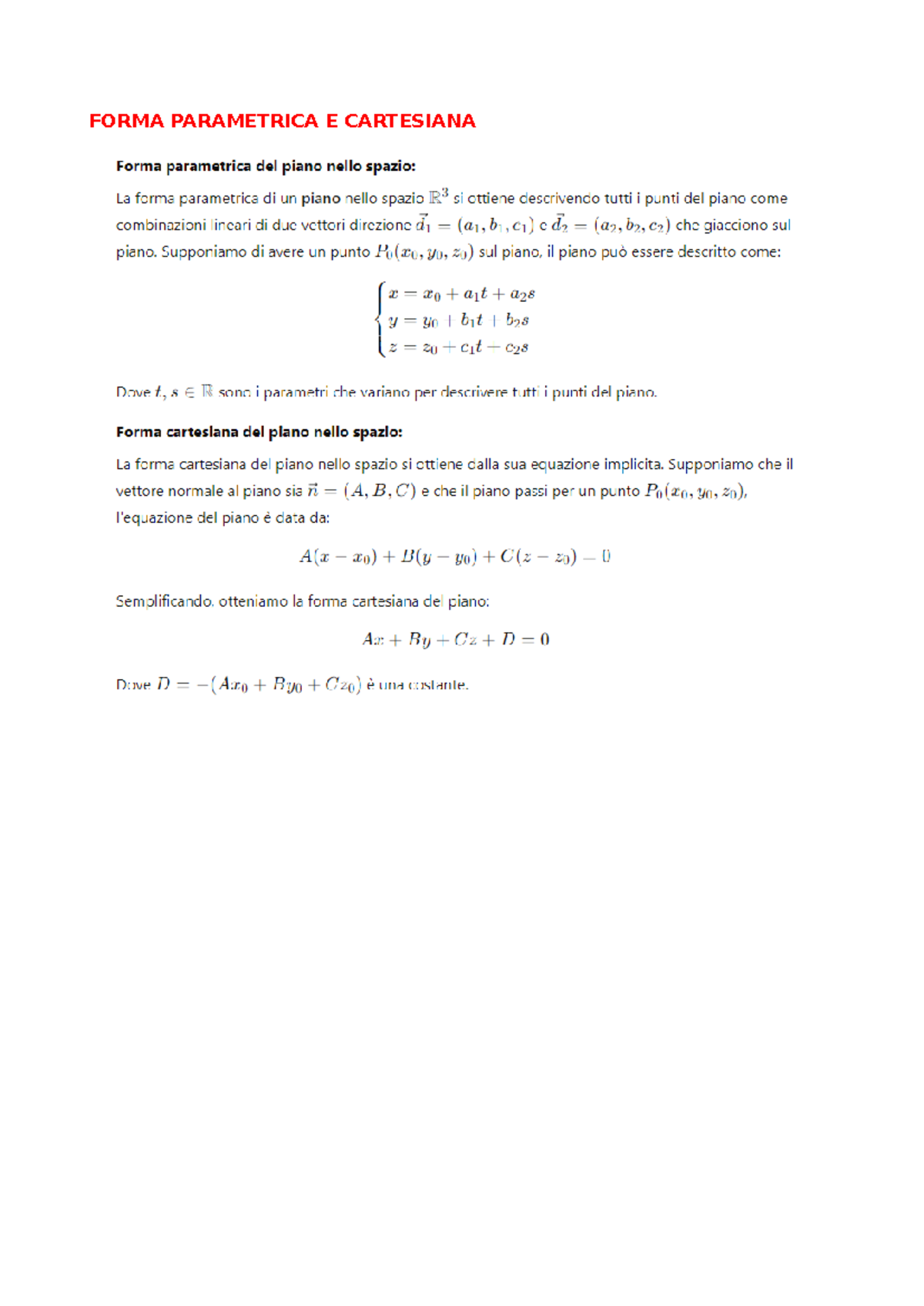 FORMA PARAMETRICA E CARTESIANA - Complementi Di Matematica - Studocu