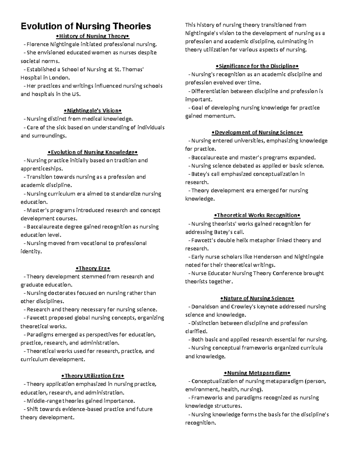 Evolution and Impact of Nursing Theories: A Comprehensive Review - Studocu
