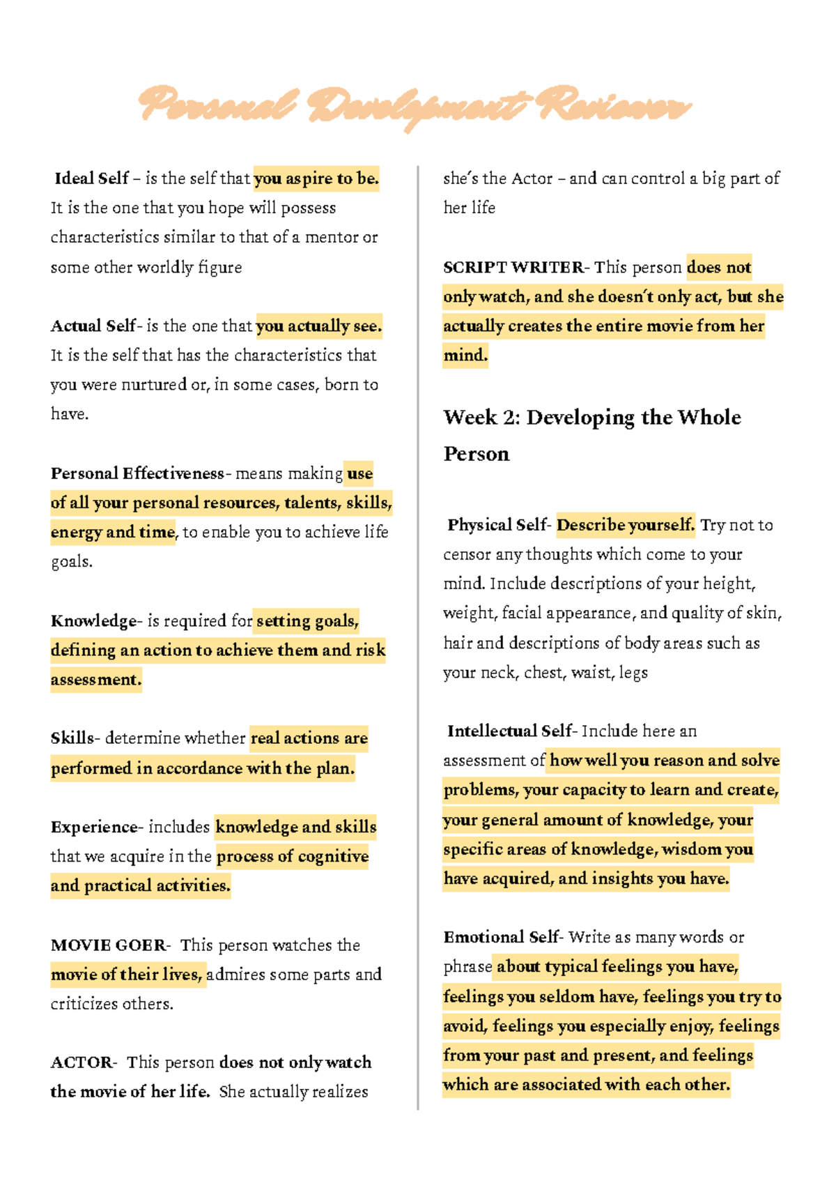 PDEV-1: Personal Development Comprehensive Reviewer for 1st Quarter ...