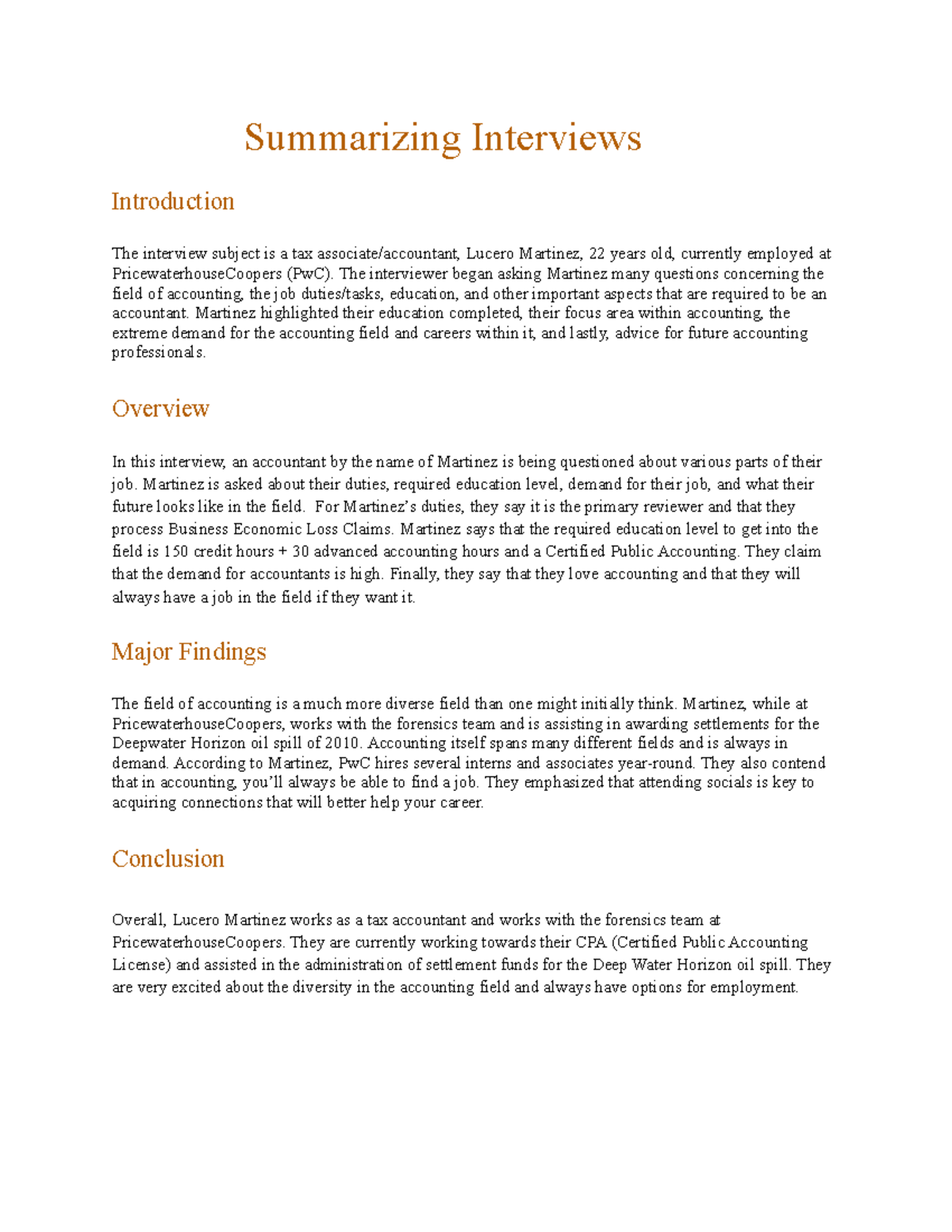 Summarizing Interviews Assignment - Summarizing Interviews Introduction ...