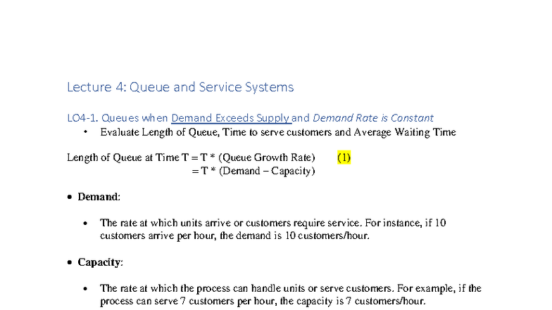 Lecture 4 Review: Queue & Service Systems Analysis - Studocu