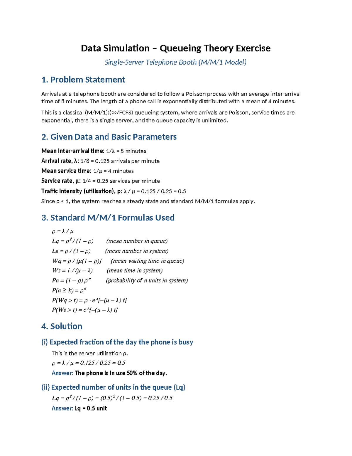 MM1 Telephone Booth Queueing Theory Exercise Solution - Studocu