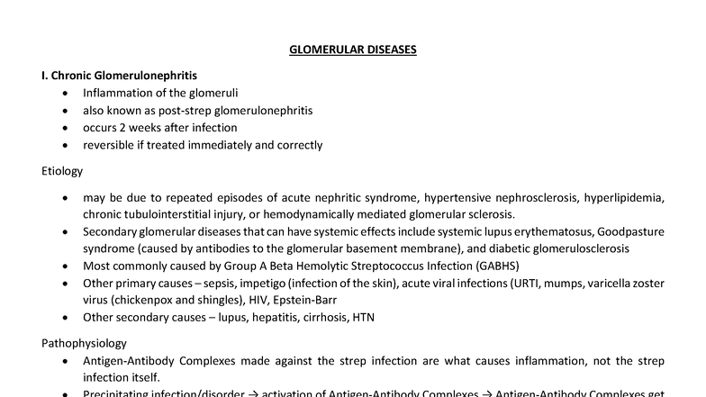 GLOMERULAR DISEASES I: Chronic Glomerulonephritis Overview - Studocu