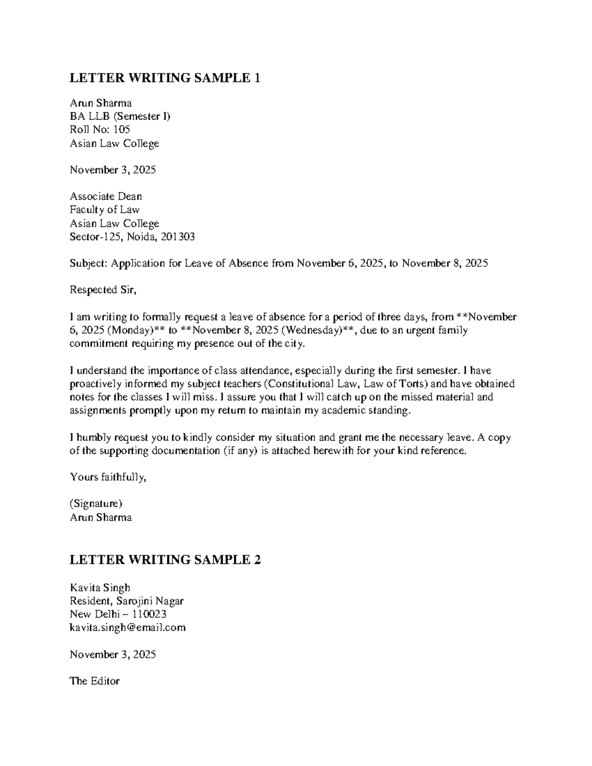 Writing Skills Samples for BA LLB (Semester I) Students - Studocu