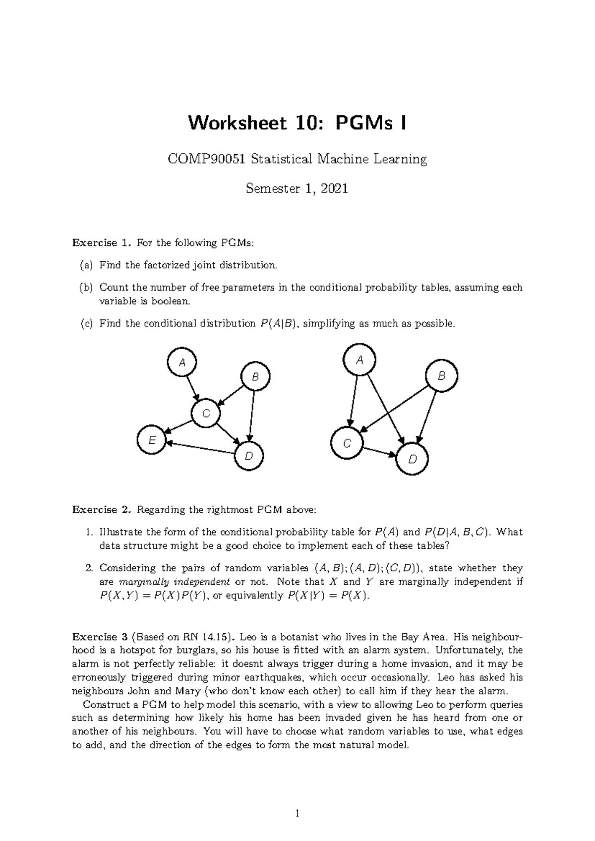 Worksheet 10: PGMs I - COMP90051 Statistical Machine Learning - Studocu