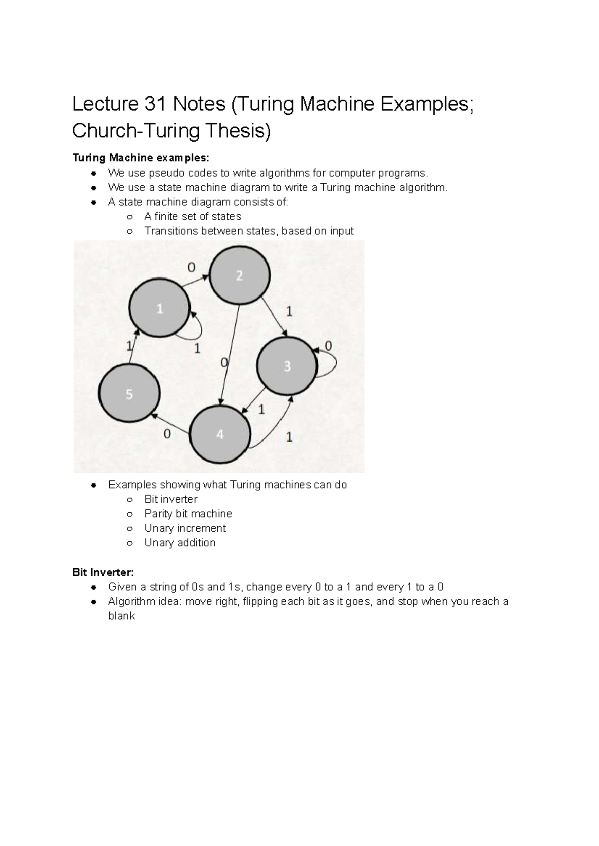Comp Sci 110: Lecture 31 Notes on Turing Machine Thesis & Examples ...