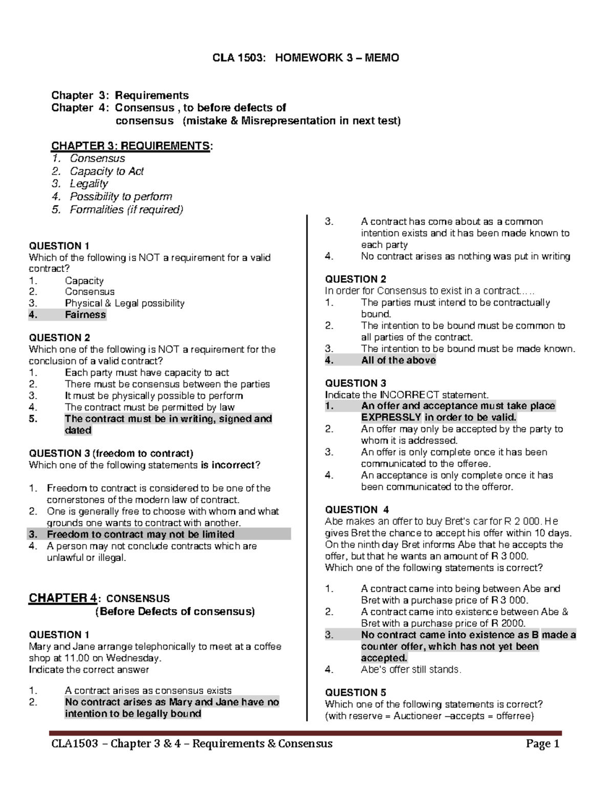 CLA 1503 Chapter 3 4 Before Mistake - CLA 1 503 : HOMEWORK 3 – MEMO ...