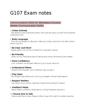 Communication in the Global Workplace exam notes - G107 - RP - Studocu